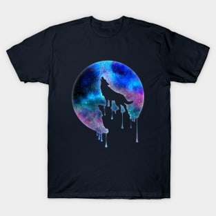 Full Moon Howling Wolf Galaxy Space Gift T-Shirt